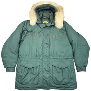 Cabela’s Premier Northern Goose Down Parka Men’s Large Green Faux Fur Hood Coat